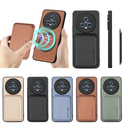 For Honor Magic5 Carbon Fiber Leather Card Magsafe Magnetic Phone Case(Brown) - Honor Cases by buy2fix | Online Shopping UK | buy2fix