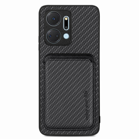 For Honor X7A Carbon Fiber Leather Card Magsafe Magnetic Phone Case(Black) - Honor Cases by buy2fix | Online Shopping UK | buy2fix
