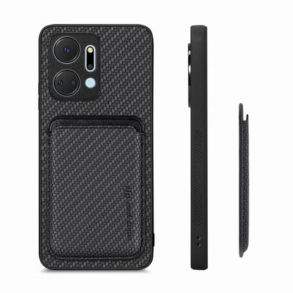 For Honor X7A Carbon Fiber Leather Card Magsafe Magnetic Phone Case(Black) - Honor Cases by buy2fix | Online Shopping UK | buy2fix
