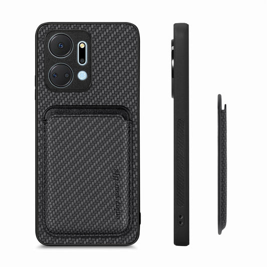 For Honor X7A Carbon Fiber Leather Card Magsafe Magnetic Phone Case(Black) - Honor Cases by buy2fix | Online Shopping UK | buy2fix