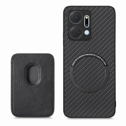 For Honor X7A Carbon Fiber Leather Card Magsafe Magnetic Phone Case(Black) - Honor Cases by buy2fix | Online Shopping UK | buy2fix