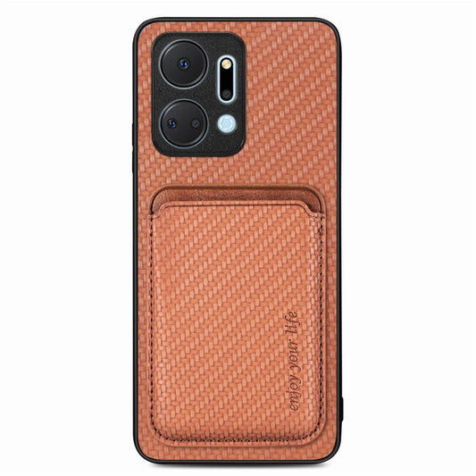 For Honor X7A Carbon Fiber Leather Card Magsafe Magnetic Phone Case(Brown) - Honor Cases by buy2fix | Online Shopping UK | buy2fix