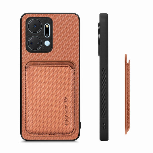 For Honor X7A Carbon Fiber Leather Card Magsafe Magnetic Phone Case(Brown) - Honor Cases by buy2fix | Online Shopping UK | buy2fix