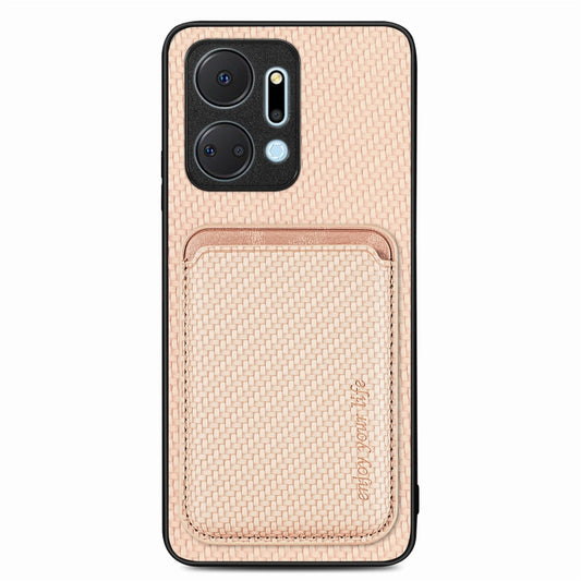 For Honor X7A Carbon Fiber Leather Card Magsafe Magnetic Phone Case(Khaki) - Honor Cases by buy2fix | Online Shopping UK | buy2fix