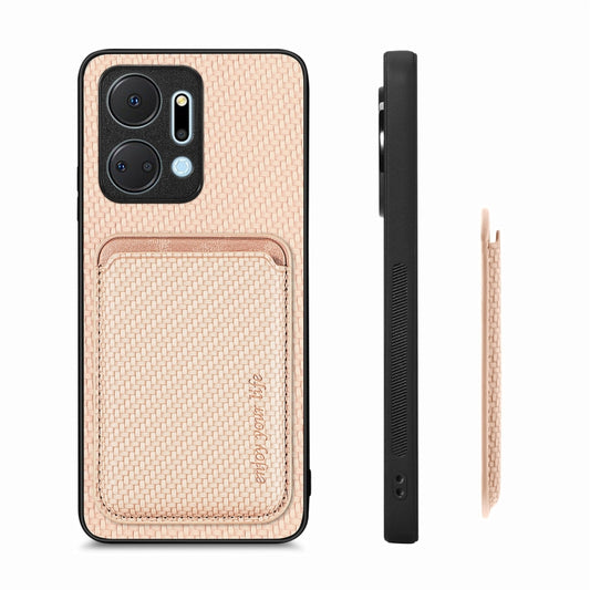 For Honor X7A Carbon Fiber Leather Card Magsafe Magnetic Phone Case(Khaki) - Honor Cases by buy2fix | Online Shopping UK | buy2fix