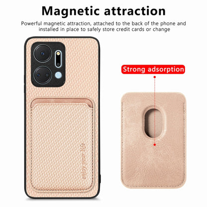 For Honor X7A Carbon Fiber Leather Card Magsafe Magnetic Phone Case(Khaki) - Honor Cases by buy2fix | Online Shopping UK | buy2fix
