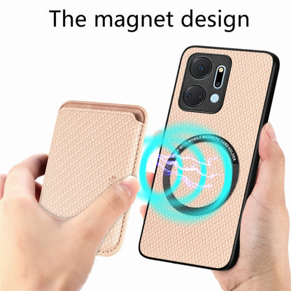 For Honor X7A Carbon Fiber Leather Card Magsafe Magnetic Phone Case(Khaki) - Honor Cases by buy2fix | Online Shopping UK | buy2fix