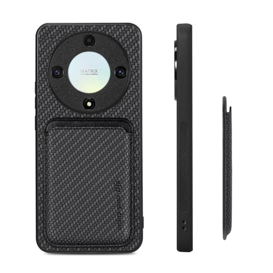 For Honor X9A Carbon Fiber Leather Card Magsafe Magnetic Phone Case(Black) - Honor Cases by buy2fix | Online Shopping UK | buy2fix