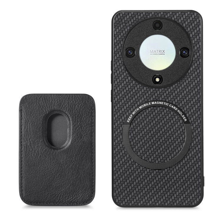 For Honor X9A Carbon Fiber Leather Card Magsafe Magnetic Phone Case(Black) - Honor Cases by buy2fix | Online Shopping UK | buy2fix