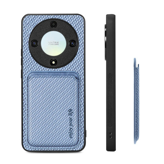 For Honor X9A Carbon Fiber Leather Card Magsafe Magnetic Phone Case(Blue) - Honor Cases by buy2fix | Online Shopping UK | buy2fix