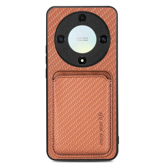 For Honor X9A Carbon Fiber Leather Card Magsafe Magnetic Phone Case(Brown) - Honor Cases by buy2fix | Online Shopping UK | buy2fix