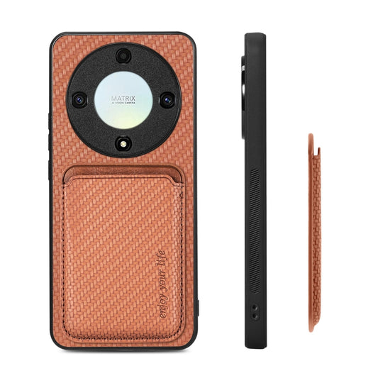 For Honor X9A Carbon Fiber Leather Card Magsafe Magnetic Phone Case(Brown) - Honor Cases by buy2fix | Online Shopping UK | buy2fix
