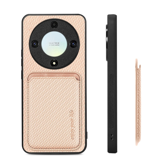 For Honor X9A Carbon Fiber Leather Card Magsafe Magnetic Phone Case(Khaki) - Honor Cases by buy2fix | Online Shopping UK | buy2fix