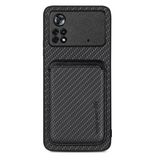 For Xiaomi Poco X4 Pro 5G Carbon Fiber Leather Card Magsafe Magnetic Phone Case(Black)
