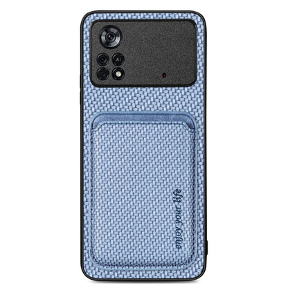 For Xiaomi Poco X4 Pro 5G Carbon Fiber Leather Card Magsafe Magnetic Phone Case(Blue) by buy2fix