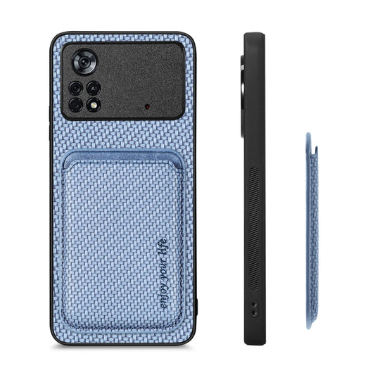 For Xiaomi Poco X4 Pro 5G Carbon Fiber Leather Card Magsafe Magnetic Phone Case(Blue) - Xiaomi Cases by buy2fix | Online Shopping UK | buy2fix