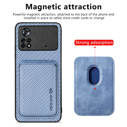 For Xiaomi Poco X4 Pro 5G Carbon Fiber Leather Card Magsafe Magnetic Phone Case(Blue) by buy2fix