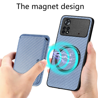 For Xiaomi Poco X4 Pro 5G Carbon Fiber Leather Card Magsafe Magnetic Phone Case(Blue) by buy2fix