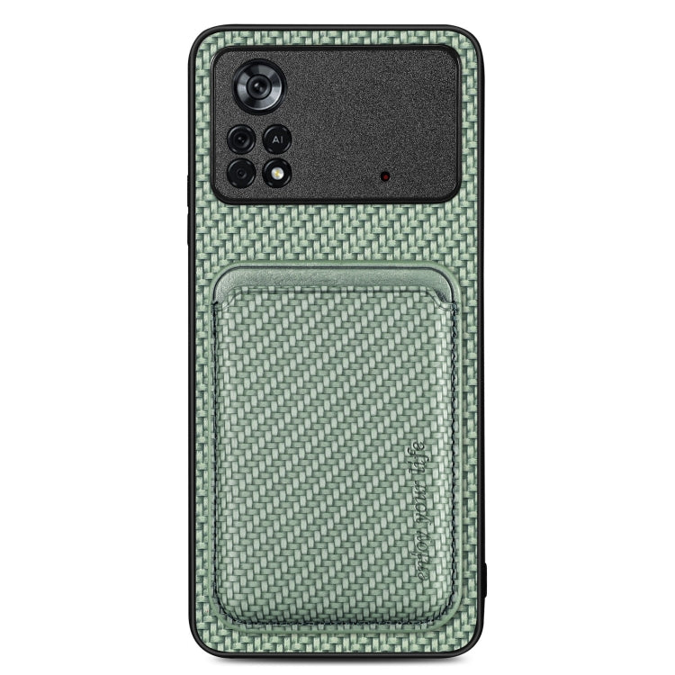 For Xiaomi Poco X4 Pro 5G Carbon Fiber Leather Card Magsafe Magnetic Phone Case(Green) by buy2fix