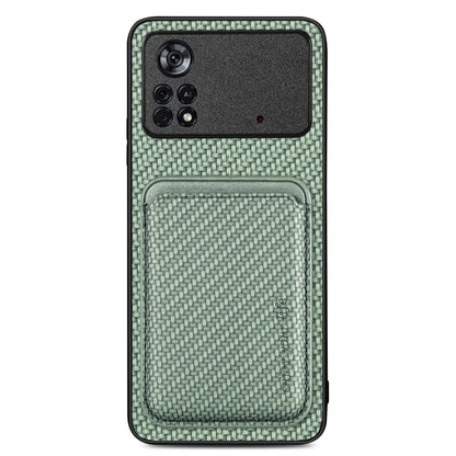 For Xiaomi Poco X4 Pro 5G Carbon Fiber Leather Card Magsafe Magnetic Phone Case(Green) by buy2fix