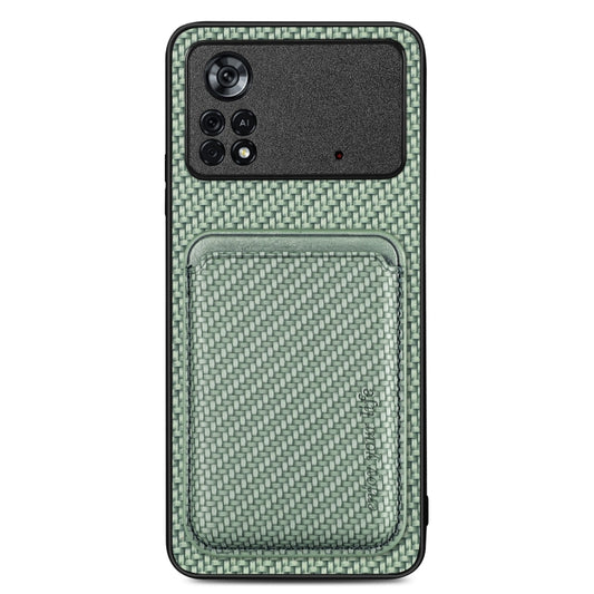 For Xiaomi Poco X4 Pro 5G Carbon Fiber Leather Card Magsafe Magnetic Phone Case(Green) - Xiaomi Cases by buy2fix | Online Shopping UK | buy2fix