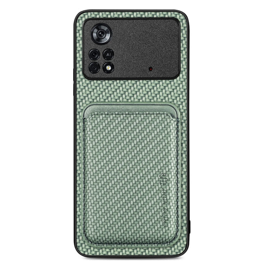 For Xiaomi Poco X4 Pro 5G Carbon Fiber Leather Card Magsafe Magnetic Phone Case(Green)