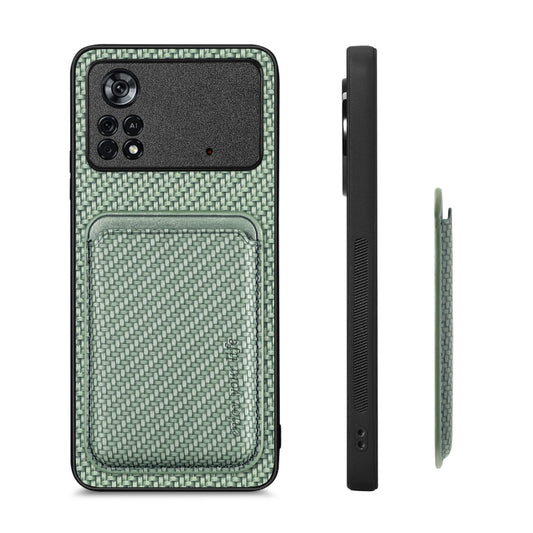For Xiaomi Poco X4 Pro 5G Carbon Fiber Leather Card Magsafe Magnetic Phone Case(Green) - Xiaomi Cases by buy2fix | Online Shopping UK | buy2fix