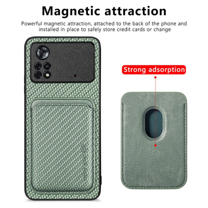 For Xiaomi Poco X4 Pro 5G Carbon Fiber Leather Card Magsafe Magnetic Phone Case(Green) by buy2fix