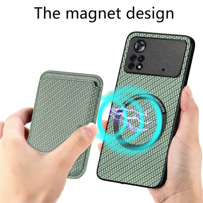 For Xiaomi Poco X4 Pro 5G Carbon Fiber Leather Card Magsafe Magnetic Phone Case(Green) by buy2fix