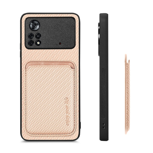For Xiaomi Poco X4 Pro 5G Carbon Fiber Leather Card Magsafe Magnetic Phone Case(Khaki) - Xiaomi Cases by buy2fix | Online Shopping UK | buy2fix