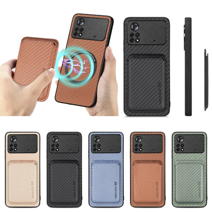 For Xiaomi Poco X4 Pro 5G Carbon Fiber Leather Card Magsafe Magnetic Phone Case(Brown) by buy2fix