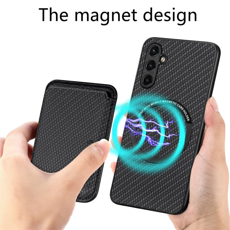 For Samsung Galaxy A34 5G Carbon Fiber Leather Card Magsafe Magnetic Phone Case(Black) - Galaxy Phone Cases by buy2fix | Online Shopping UK | buy2fix