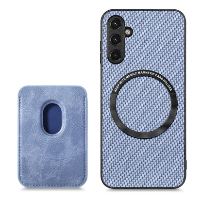 For Samsung Galaxy A34 5G Carbon Fiber Leather Card Magsafe Magnetic Phone Case(Blue) by buy2fix
