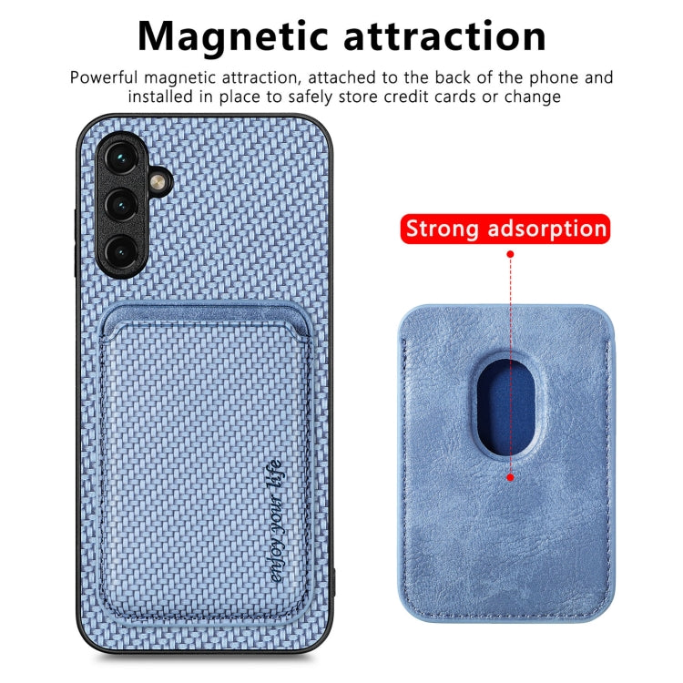 For Samsung Galaxy A34 5G Carbon Fiber Leather Card Magsafe Magnetic Phone Case(Blue) by buy2fix
