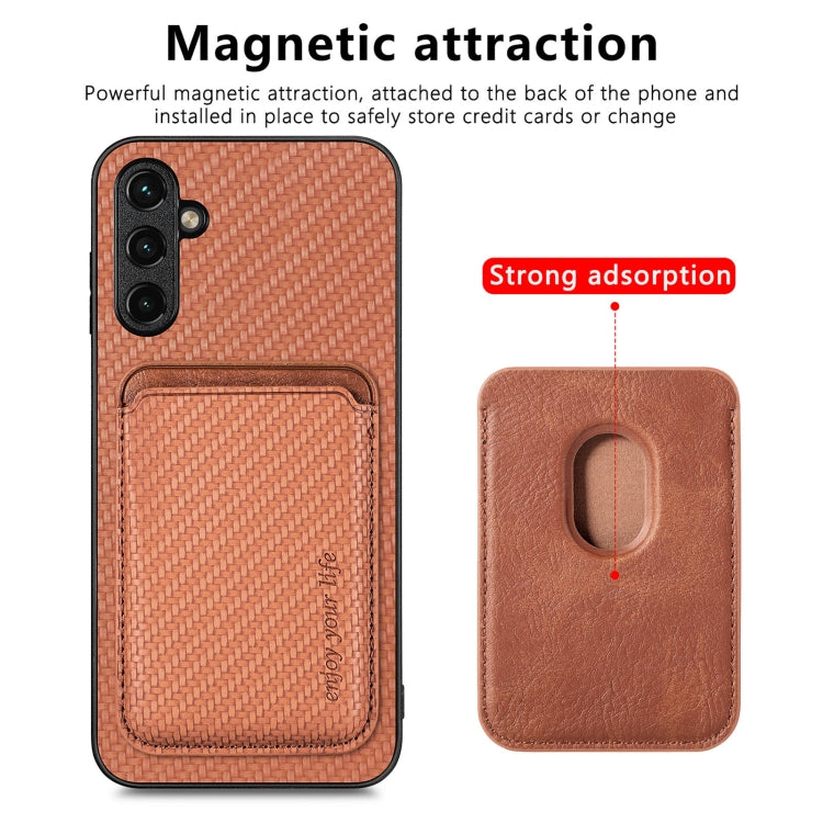 For Samsung Galaxy A34 5G Carbon Fiber Leather Card Magsafe Magnetic Phone Case(Brown) by buy2fix