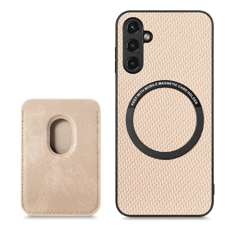 For Samsung Galaxy A34 5G Carbon Fiber Leather Card Magsafe Magnetic Phone Case(Khaki) - Galaxy Phone Cases by buy2fix | Online Shopping UK | buy2fix