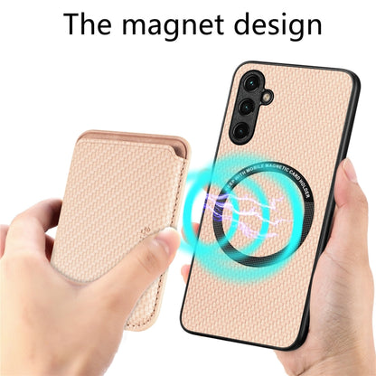 For Samsung Galaxy A34 5G Carbon Fiber Leather Card Magsafe Magnetic Phone Case(Khaki) - Galaxy Phone Cases by buy2fix | Online Shopping UK | buy2fix