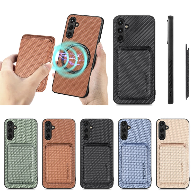 For Samsung Galaxy A34 5G Carbon Fiber Leather Card Magsafe Magnetic Phone Case(Khaki) - Galaxy Phone Cases by buy2fix | Online Shopping UK | buy2fix