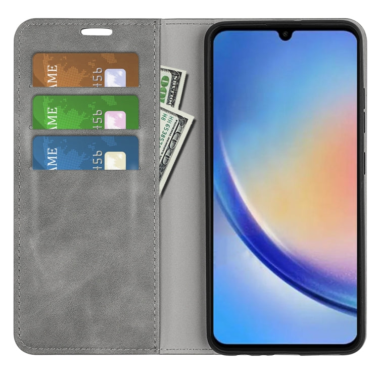 For Samsung Galaxy A34 5G Retro-skin Magnetic Suction Leather Phone Case(Grey) by buy2fix