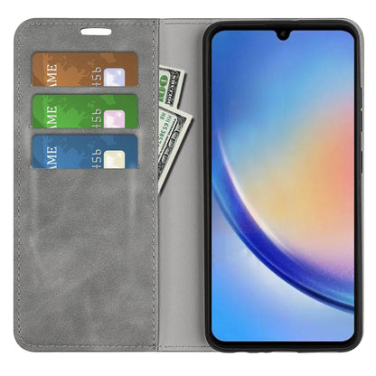 For Samsung Galaxy A34 5G Retro-skin Magnetic Suction Leather Phone Case(Grey) by buy2fix