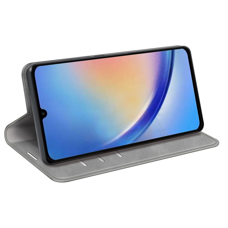 For Samsung Galaxy A34 5G Retro-skin Magnetic Suction Leather Phone Case(Grey) by buy2fix