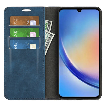 For Samsung Galaxy A34 5G Retro-skin Magnetic Suction Leather Phone Case(Dark Blue) by buy2fix
