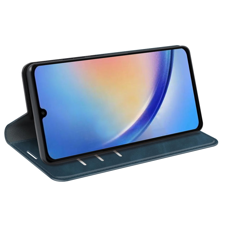 For Samsung Galaxy A34 5G Retro-skin Magnetic Suction Leather Phone Case(Dark Blue) by buy2fix