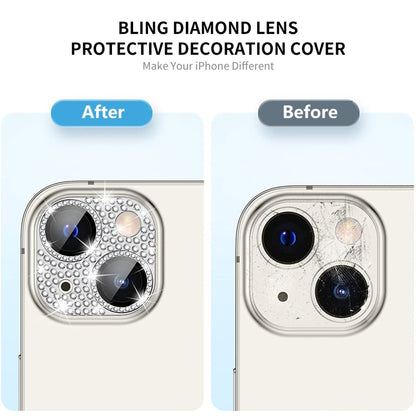 For iPhone 14 / 14 Plus ENKAY Hat-Prince Blink Diamond Camera Lens Aluminium Alloy Tempered Glass Film(Silver) by ENKAY