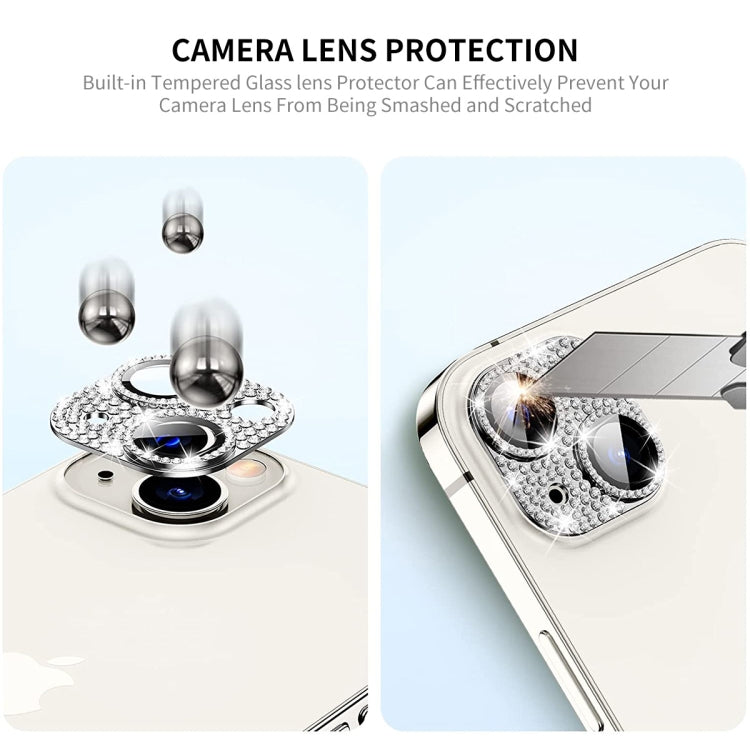 For iPhone 14 / 14 Plus ENKAY Hat-Prince Blink Diamond Camera Lens Aluminium Alloy Tempered Glass Film(Silver) by ENKAY