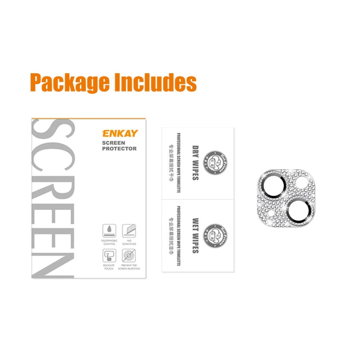 For iPhone 14 / 14 Plus ENKAY Hat-Prince Blink Diamond Camera Lens Aluminium Alloy Tempered Glass Film(Silver) by ENKAY