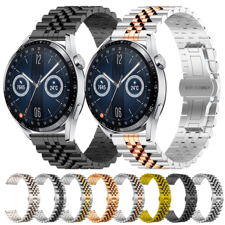 For Huawei Watch GT3 46mm Five Bull Half Round Stainless Steel Watch Band + Strap Removal Tool(Black) by buy2fix