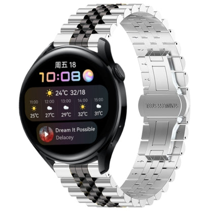 For Huawei Watch 3 / 3 Pro Five Bull Half Round Stainless Steel Watch Band + Strap Removal Tool(Silver+Black) by buy2fix