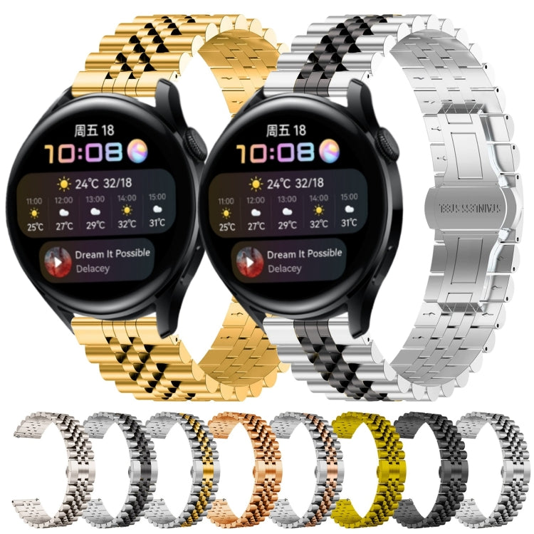 For Huawei Watch 3 / 3 Pro Five Bull Half Round Stainless Steel Watch Band + Strap Removal Tool(Silver+Black) by buy2fix