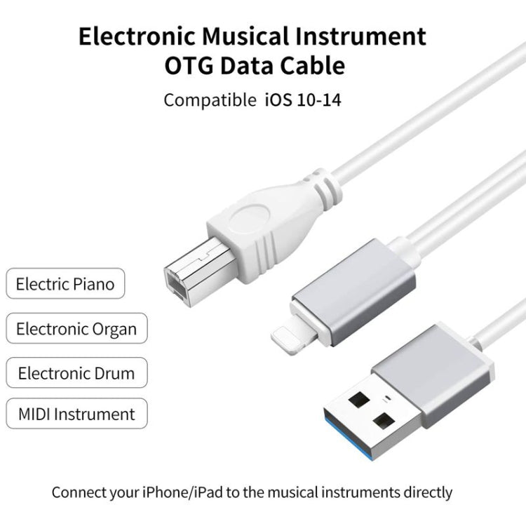 1m 8 Pin to USB + MIDI Electronic Music Instrument & OTG & Charging Multifunctional Cable Compatible with above iOS 10.3.2 by buy2fix